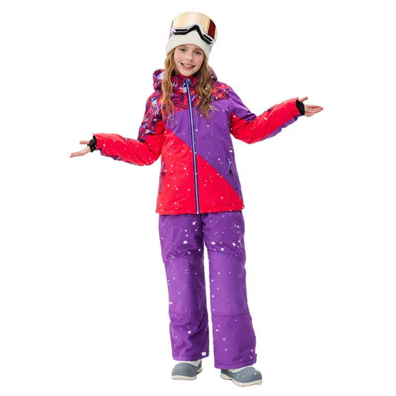SMONTY Kinder Schneeanzug für Mädchen Winter Skijacke & Hose Set Kapuzenträger Set Winddicht Wasserd