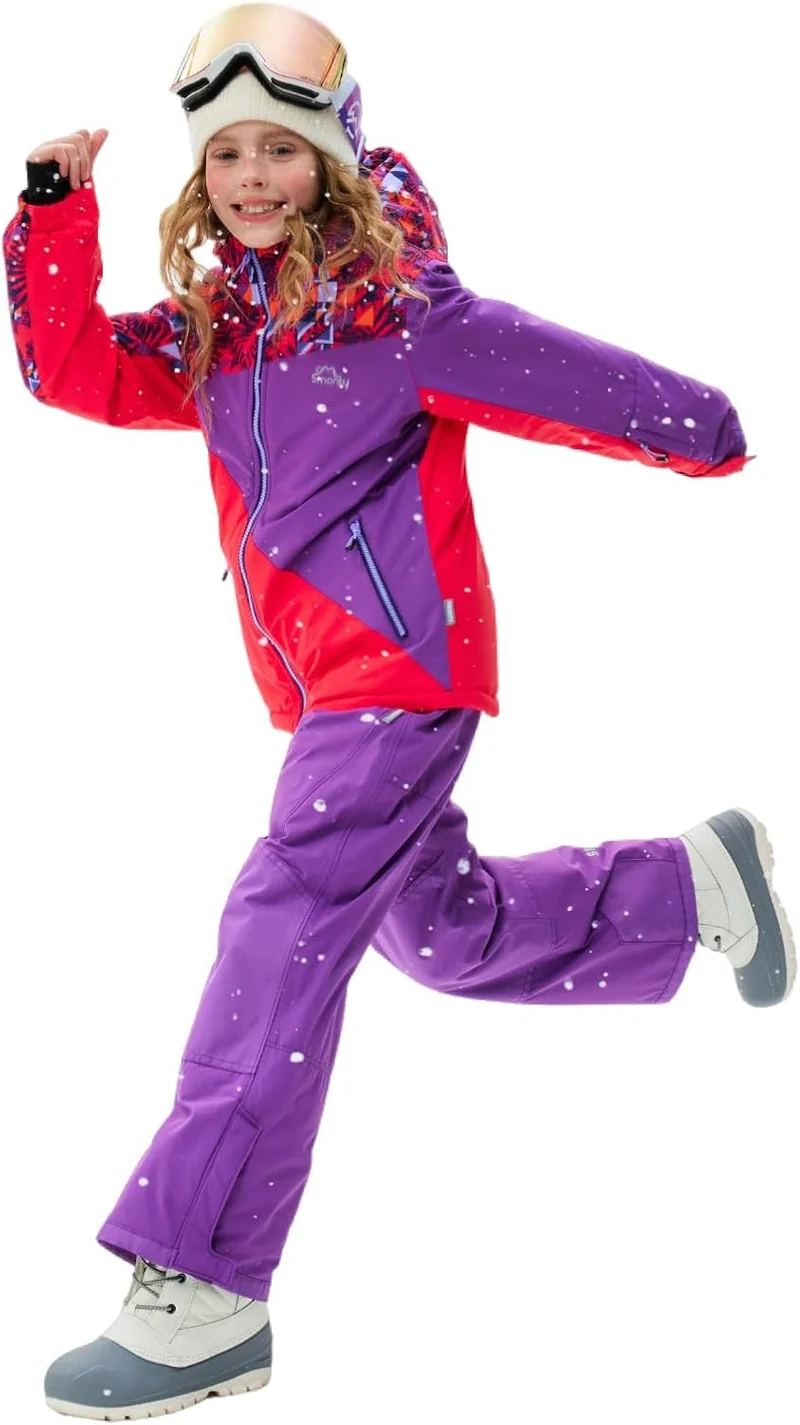 SMONTY Kinder Schneeanzug für Mädchen Winter Skijacke & Hose Set Kapuzenträger Set Winddicht Wasserd