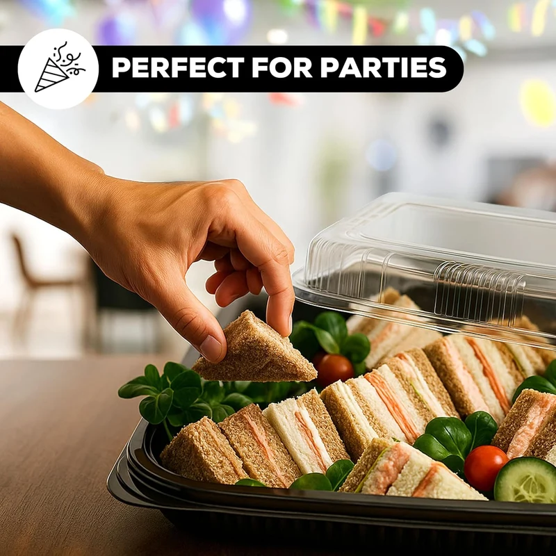 ebake Mehrweg Servierplatte mit Deckel (5 Stk. à 33 x 24 cm) - Meal Prep Boxen/Buffet Platten für Pa
