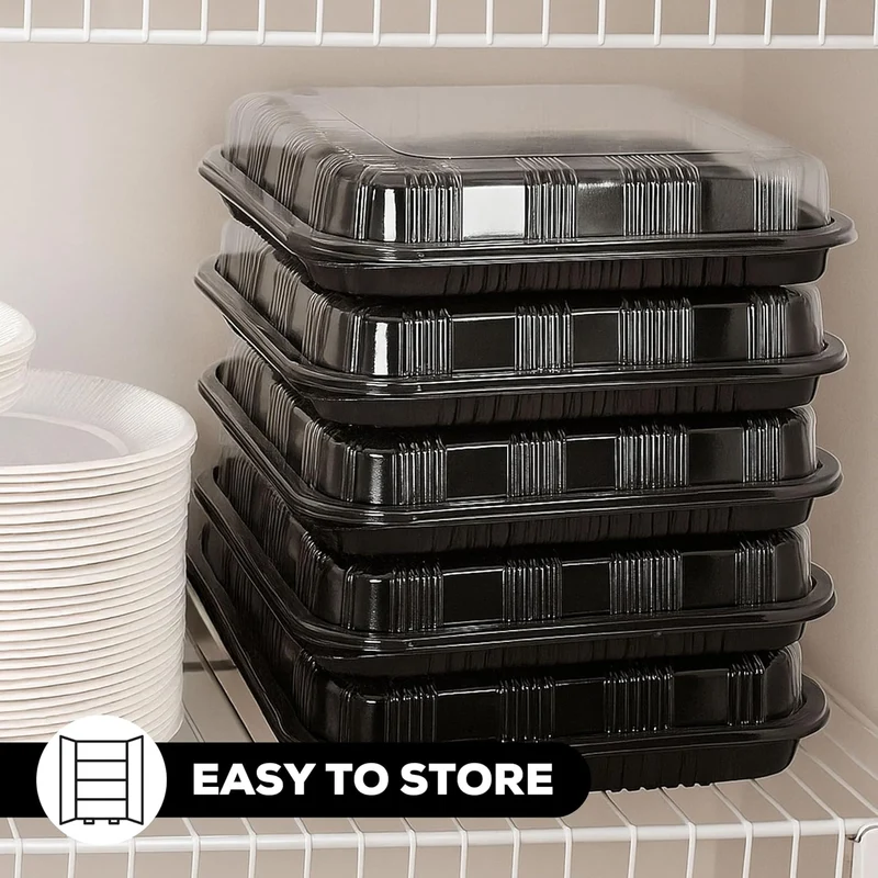 ebake Mehrweg Servierplatte mit Deckel (5 Stk. à 33 x 24 cm) - Meal Prep Boxen/Buffet Platten für Pa