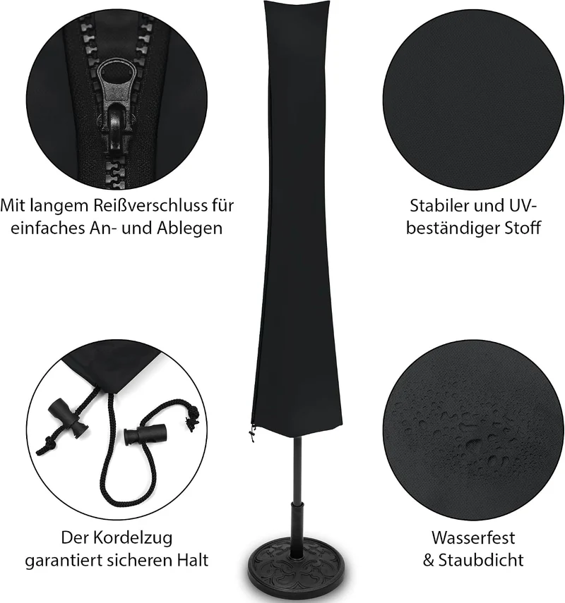KHP Professional Premium Schutzhülle für Sonnenschirm aus extra stabilem Stoff in 5 Längen | Extrem