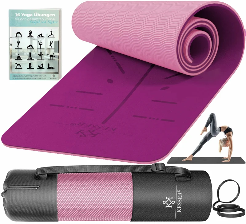 KESSER® Gymnastikmatte mit Tragegurt rutschfest TPE Yogamatte Gepolstert & rutschfest Fitnessmatte,