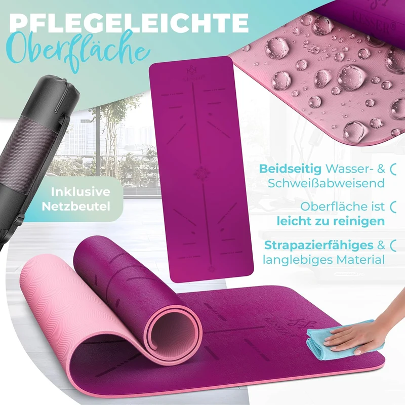 KESSER® Gymnastikmatte mit Tragegurt rutschfest TPE Yogamatte Gepolstert & rutschfest Fitnessmatte,