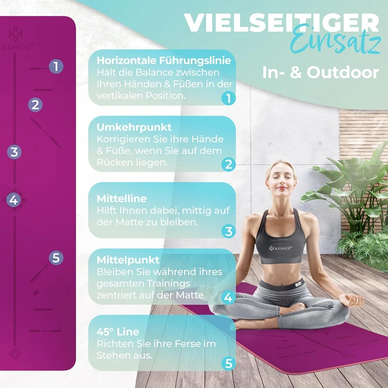 KESSER® Gymnastikmatte mit Tragegurt rutschfest TPE Yogamatte Gepolstert & rutschfest Fitnessmatte,