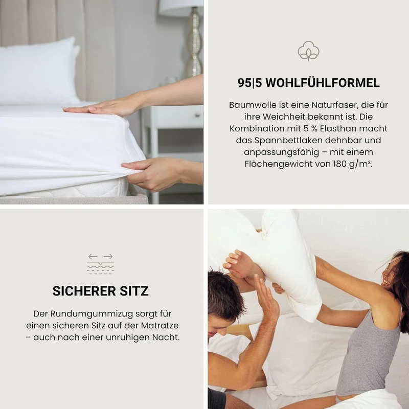Schiesser Boxspringbett Spannbettlaken Flexi aus 95% gekämmter Baumwolle und 5% Elasthan für maximal