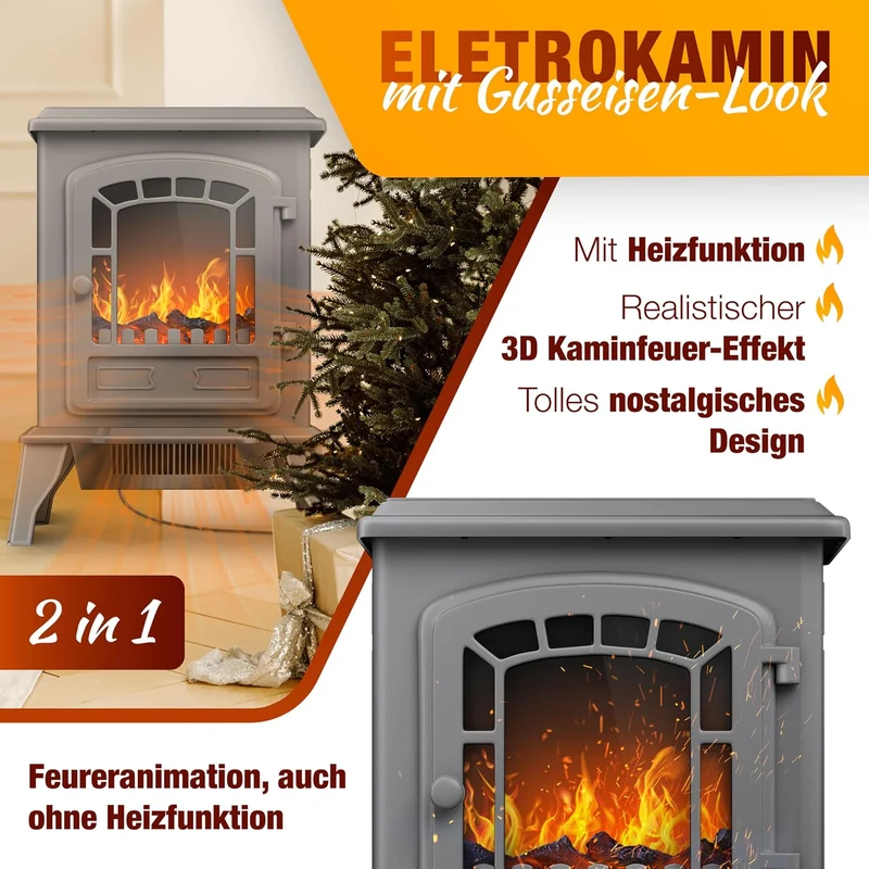 KESSER® Elektrokamin mit Heizlüfter & Fernbedienung 2000W Elektro Kamin Elektrischer Heizung LED Kam