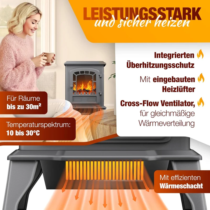 KESSER® Elektrokamin mit Heizlüfter & Fernbedienung 2000W Elektro Kamin Elektrischer Heizung LED Kam