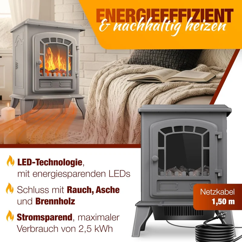 KESSER® Elektrokamin mit Heizlüfter & Fernbedienung 2000W Elektro Kamin Elektrischer Heizung LED Kam