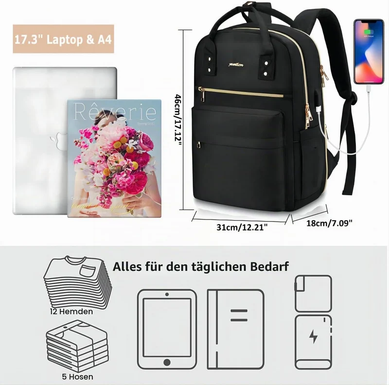 YAMTION Laptop Rucksack Damen 17,3 Zoll,Schulrucksack Mädchen Teenager Schultasche Frauen für Schule