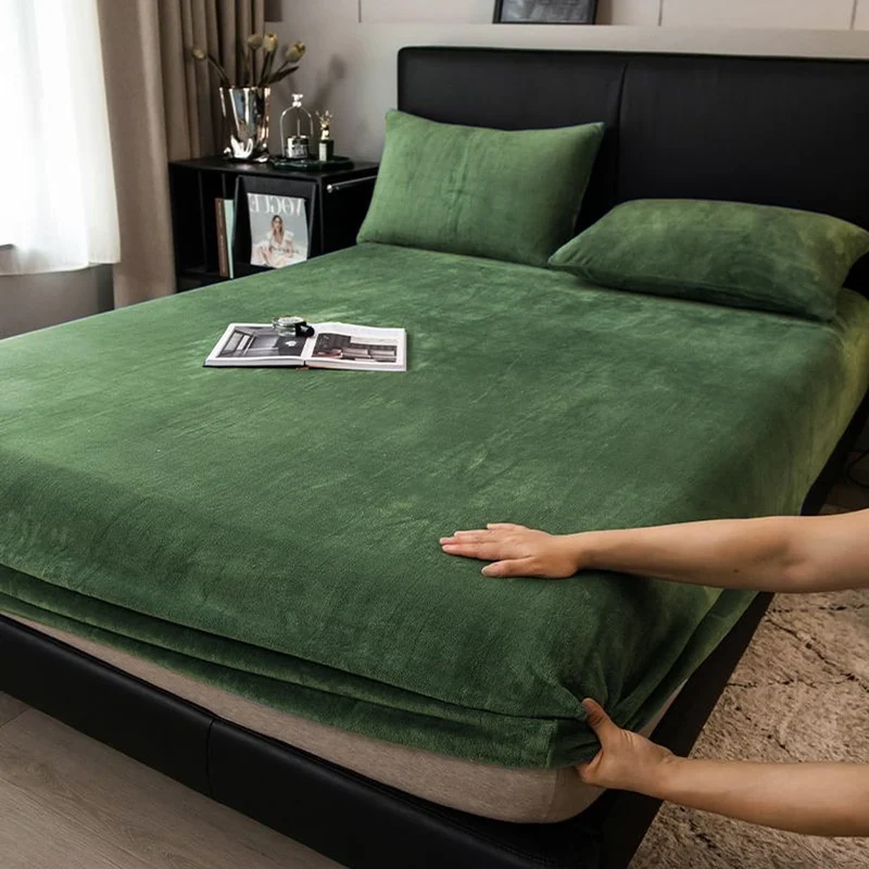 Boqingzhu Flauschige Plüsch Spannbettlaken 140x200cm Grün Salbeigrün Winter Warm Flanell Fleece Bibe
