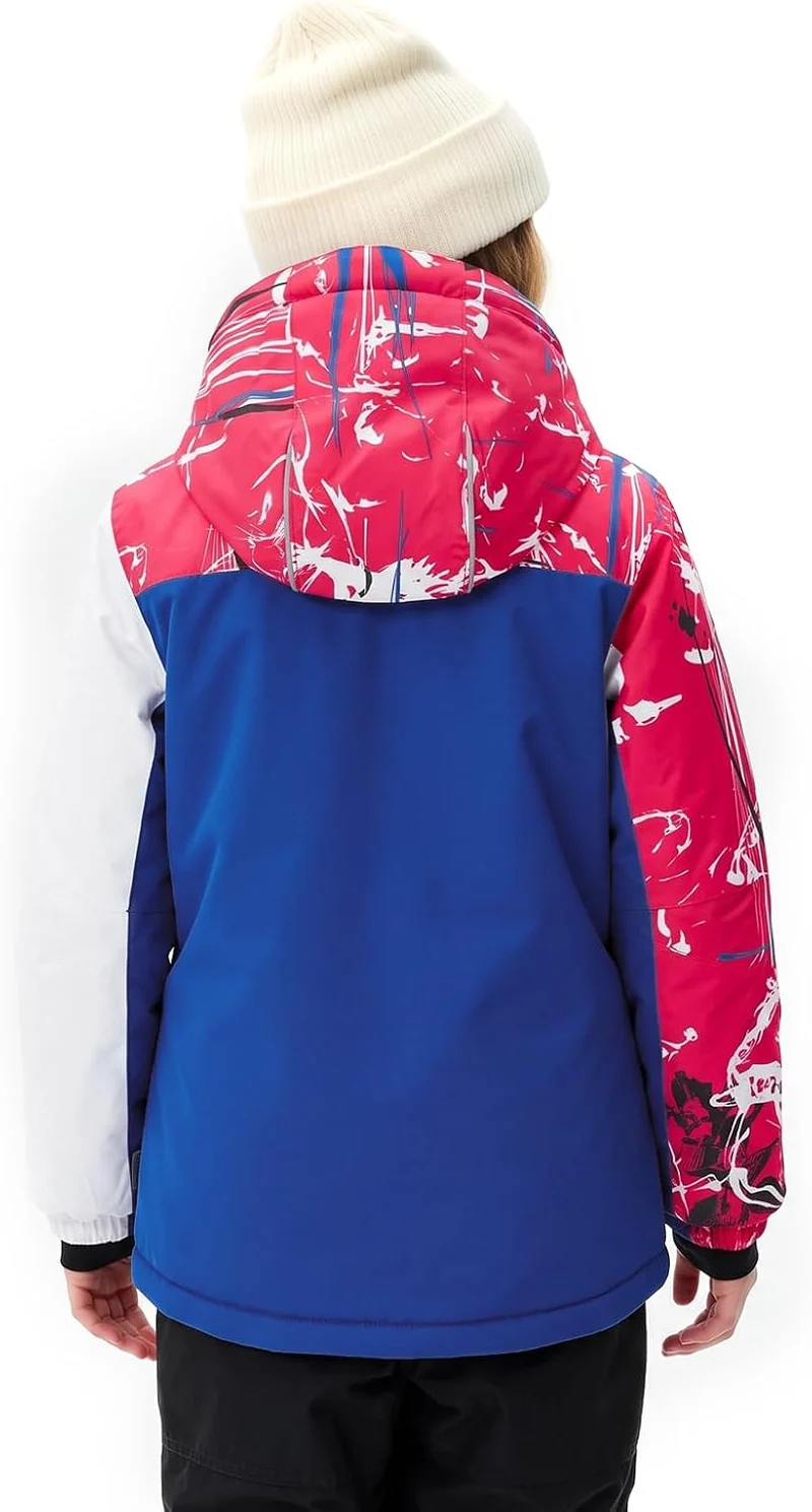 SMONTY Mädchen Skijacke, wasserdicht, warm, mit Kapuze, Schnee-Wintermantel für Kinder 128-134 Blau,