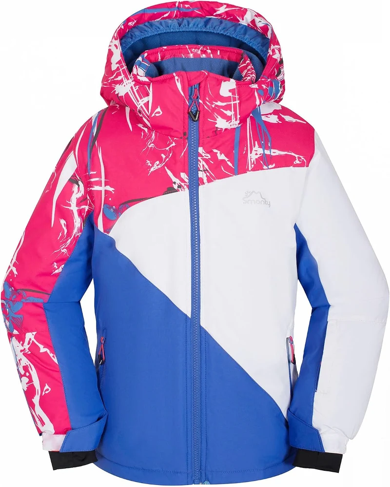 SMONTY Mädchen Skijacke, wasserdicht, warm, mit Kapuze, Schnee-Wintermantel für Kinder 128-134 Blau,