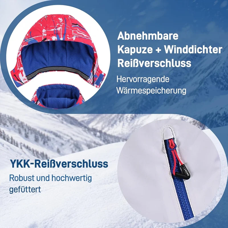 SMONTY Mädchen Skijacke, wasserdicht, warm, mit Kapuze, Schnee-Wintermantel für Kinder 128-134 Blau,