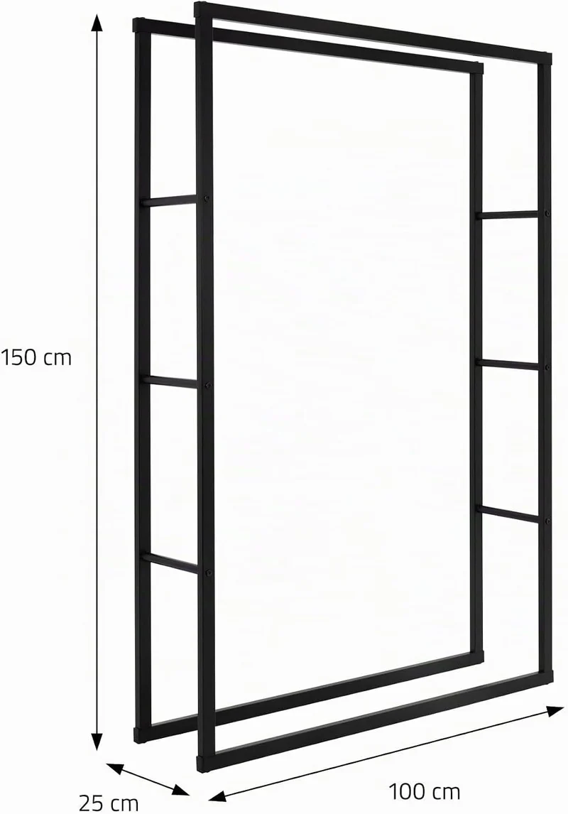 ML-Design Kaminholzregal 100x150x25cm rechteckig, Schwarz, Metall, Innen/Aussen, Brennholzregal Holz
