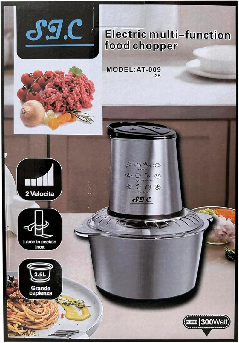 Zerkleinerer Küche Elektrisch,fleischwolf elektrisch, Mixer,300 W, 2L Edelstahlbehälter,2 Geschwindi
