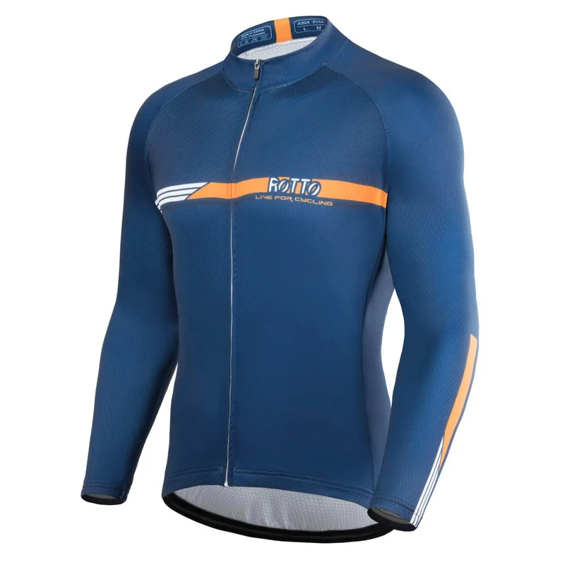 ROTTO Herren Radtrikot Fahrradtrikot Langarm Rennrad Trikot Farbverlauf Reihe XS A Marine, XS A Mari