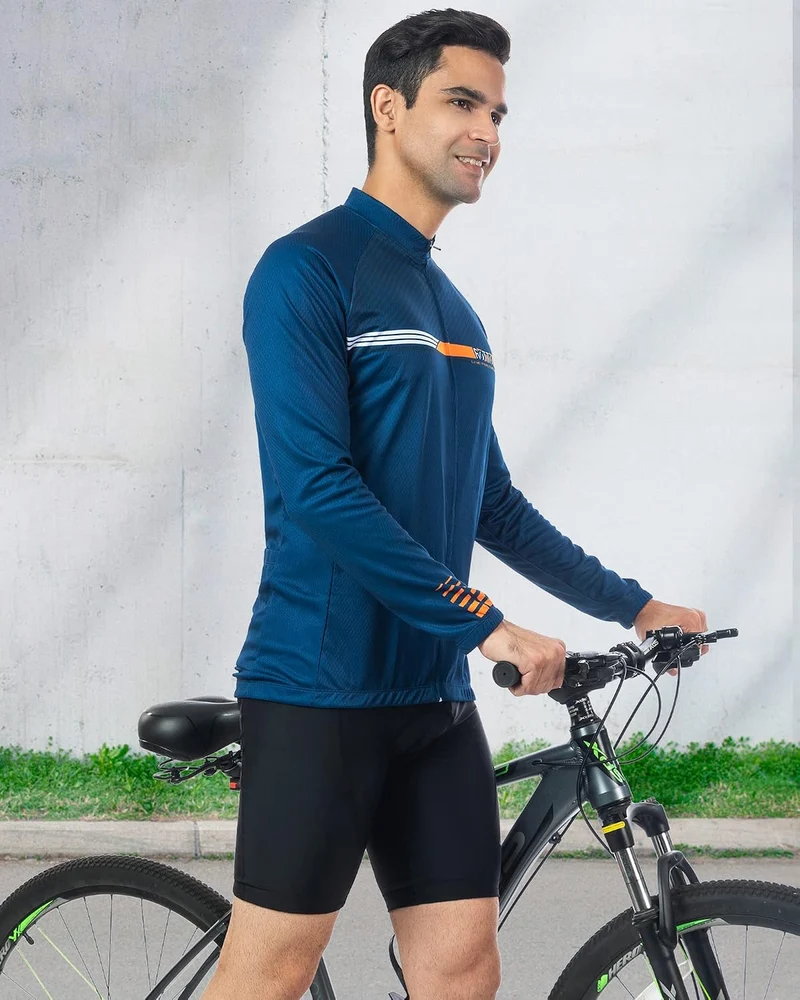 ROTTO Herren Radtrikot Fahrradtrikot Langarm Rennrad Trikot Farbverlauf Reihe XS A Marine, XS A Mari