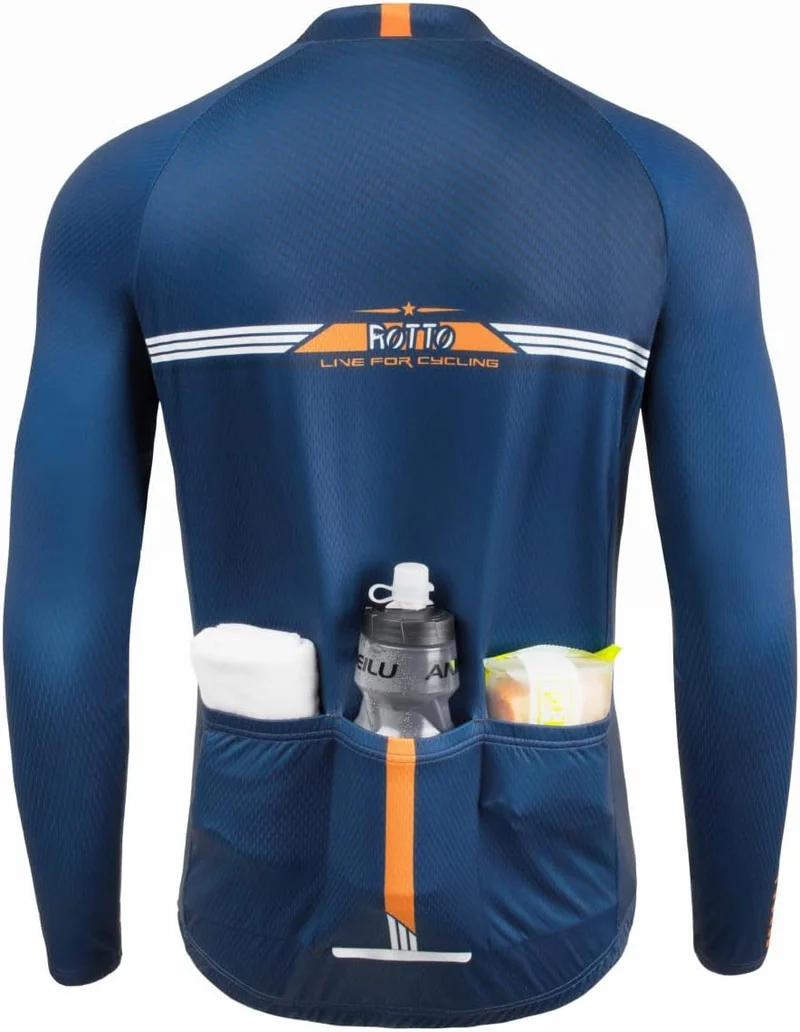 ROTTO Herren Radtrikot Fahrradtrikot Langarm Rennrad Trikot Farbverlauf Reihe XS A Marine, XS A Mari