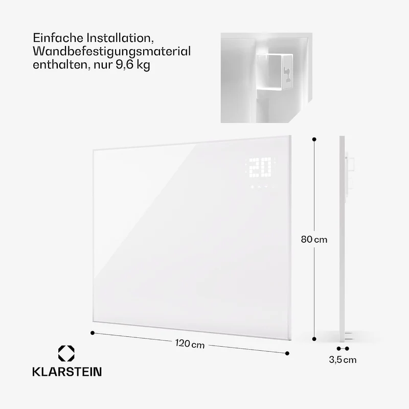 Klarstein Infrarotheizung mit Thermostat, 980W Elektroheizung, Smart Home Bild-Infrarotheizung zur W
