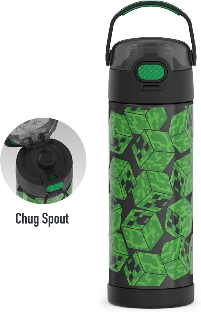 THERMOS Funtainer Edelstahl-Vakuum-Isolierflasche mit breitem Auslaufdeckel, 473 ml, Minecraft Minec