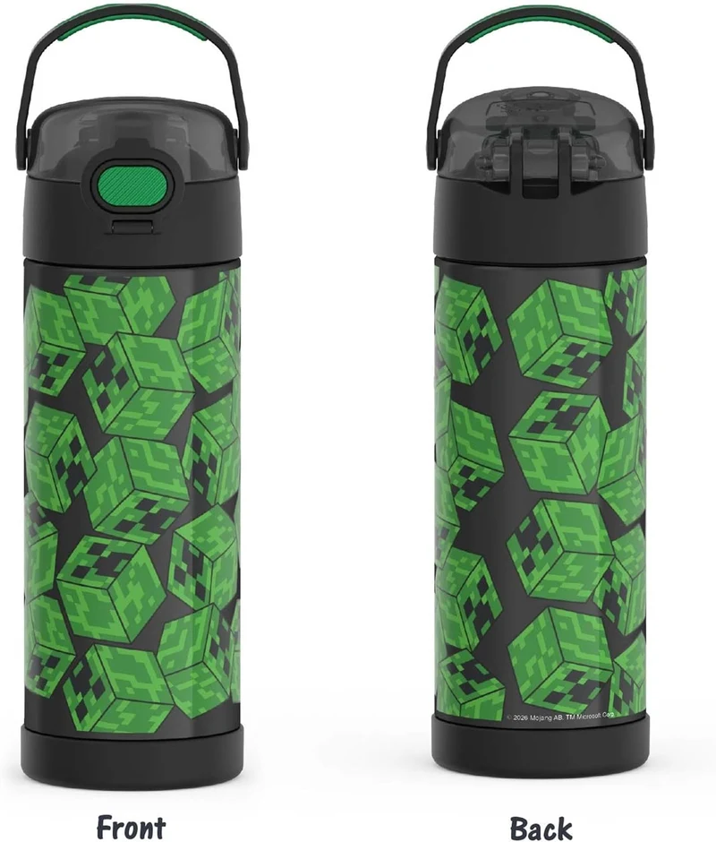 THERMOS Funtainer Edelstahl-Vakuum-Isolierflasche mit breitem Auslaufdeckel, 473 ml, Minecraft Minec