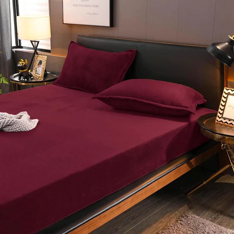 Boqingzhu Flauschige Plüsch Spannbettlaken 90x200cm Rot Weinrot Fleece Flanell Cashmere Touch Spannb