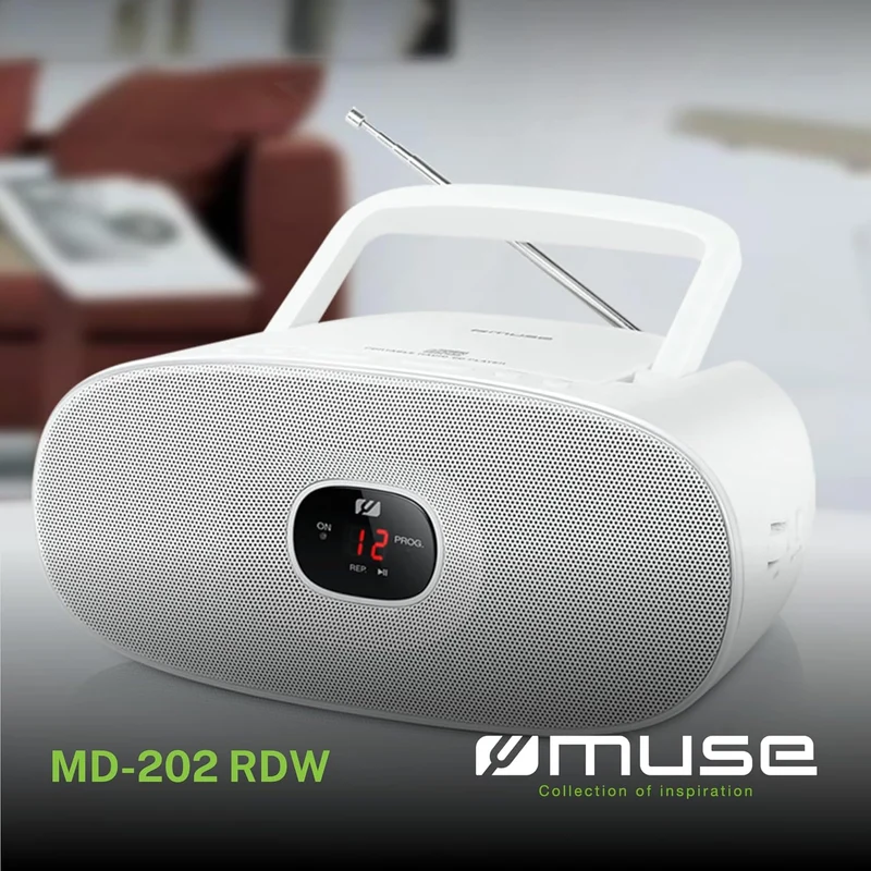 Muse MD-202 RDW Stereo UKW-Radio mit CD-Player (LED Display, Repeat, AUX-In, Teleskopantenne) weiss,