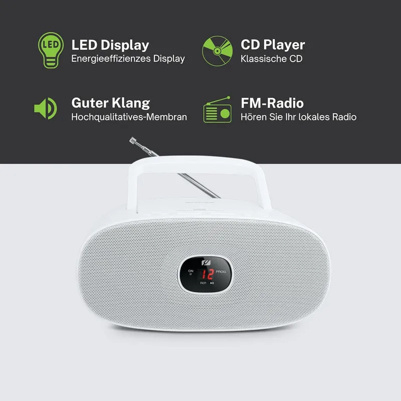 Muse MD-202 RDW Stereo UKW-Radio mit CD-Player (LED Display, Repeat, AUX-In, Teleskopantenne) weiss,