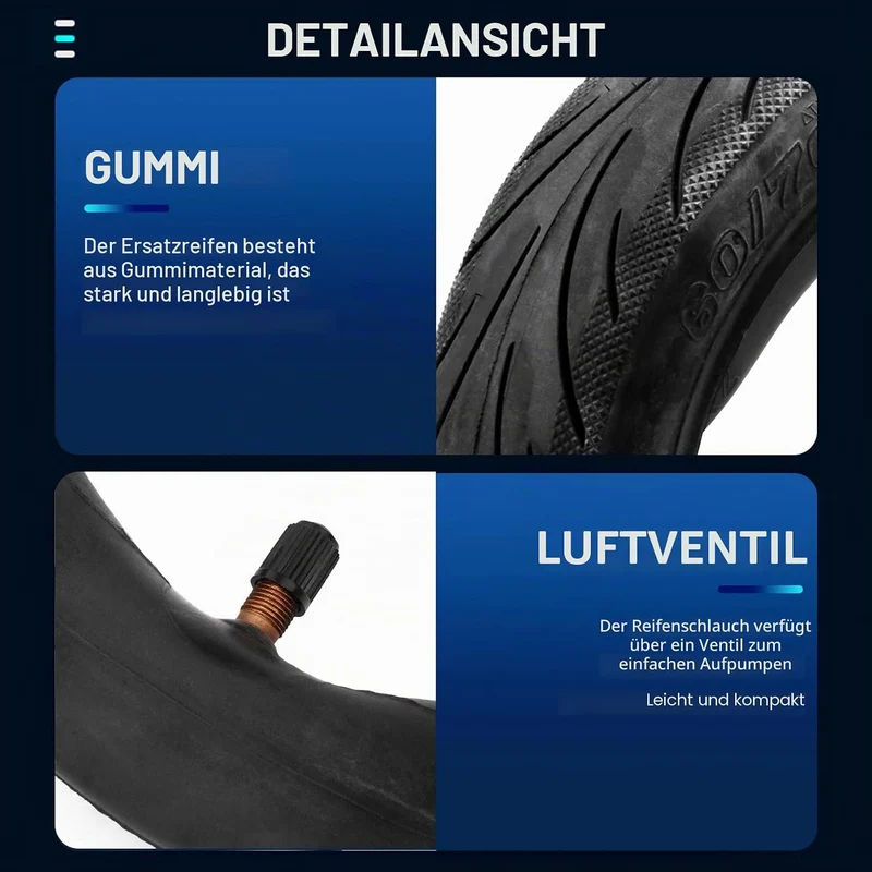 Jvareaty 60/70-6.5 Scooter Ersatzreifen Elektrofahrrad Aufblasbarer Reifen & Schlauchreifen Set für