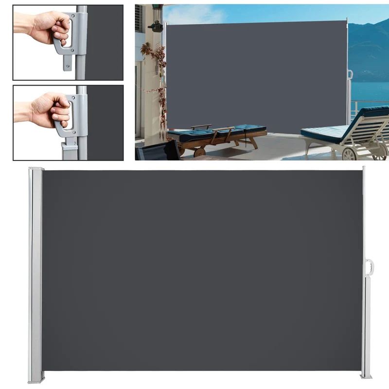 Ansobea Seitenmarkise,Sonnenschutz Markise Grau,160 x 300 cm Sichtschutz für Balkon, Garten, Terrass