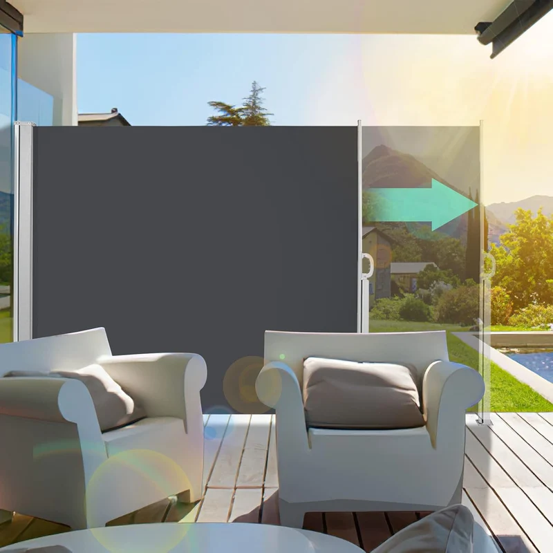 Ansobea Seitenmarkise,Sonnenschutz Markise Grau,160 x 300 cm Sichtschutz für Balkon, Garten, Terrass