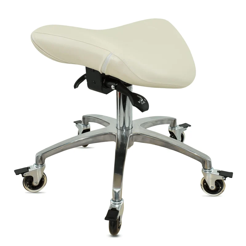 VAKON SALON - Sattelhocker mit Neigung Weiss, Sattelstuhl, Rollhocker höhenverstellbar von 50-65 cm,