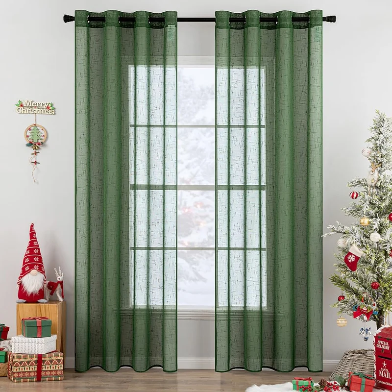 MIULEE 2er Set Voile Vorhang Sheer Leinenvorhang mit Ösen Transparente Leinen Optik Gardine Ösenscha