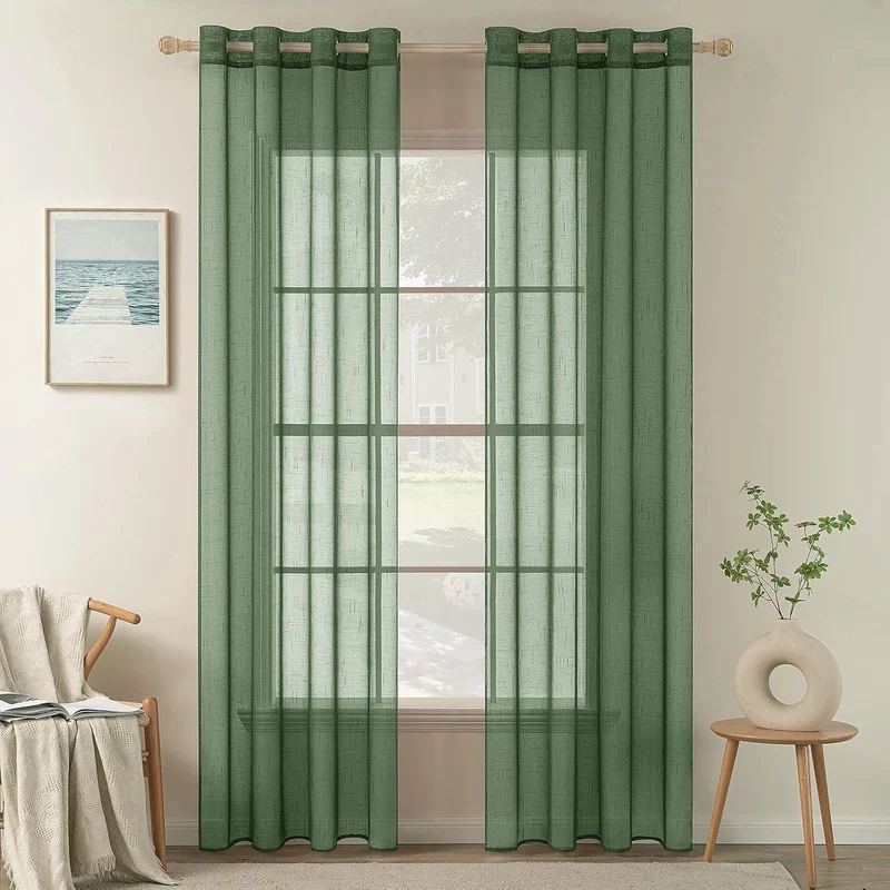 MIULEE 2er Set Voile Vorhang Sheer Leinenvorhang mit Ösen Transparente Leinen Optik Gardine Ösenscha