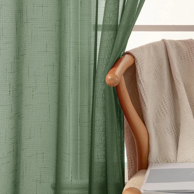 MIULEE 2er Set Voile Vorhang Sheer Leinenvorhang mit Ösen Transparente Leinen Optik Gardine Ösenscha