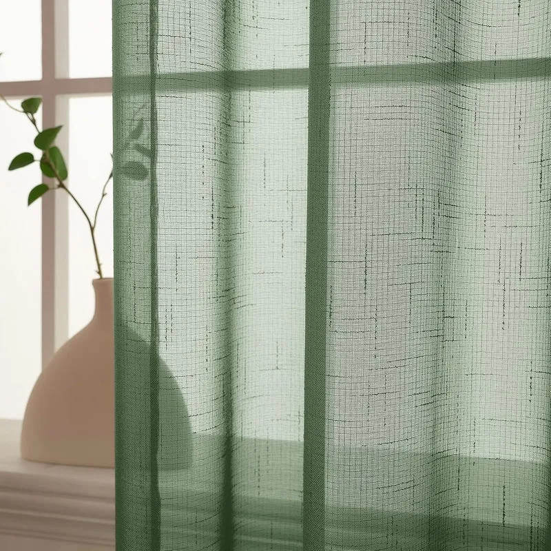 MIULEE 2er Set Voile Vorhang Sheer Leinenvorhang mit Ösen Transparente Leinen Optik Gardine Ösenscha