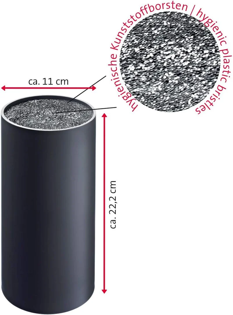 Westmark Messerblock, rund, mit Kunststoffborsten, Durchmesser: 11 cm, Höhe: 22,2 cm, für Messer bis