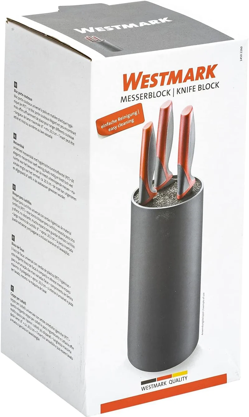Westmark Messerblock, rund, mit Kunststoffborsten, Durchmesser: 11 cm, Höhe: 22,2 cm, für Messer bis