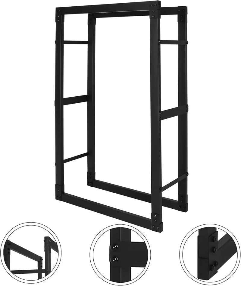 Ansobea Kaminholzregal innen, 60x25x100CM Brennholzregal für innen aussen, Kaminholzständer metall,