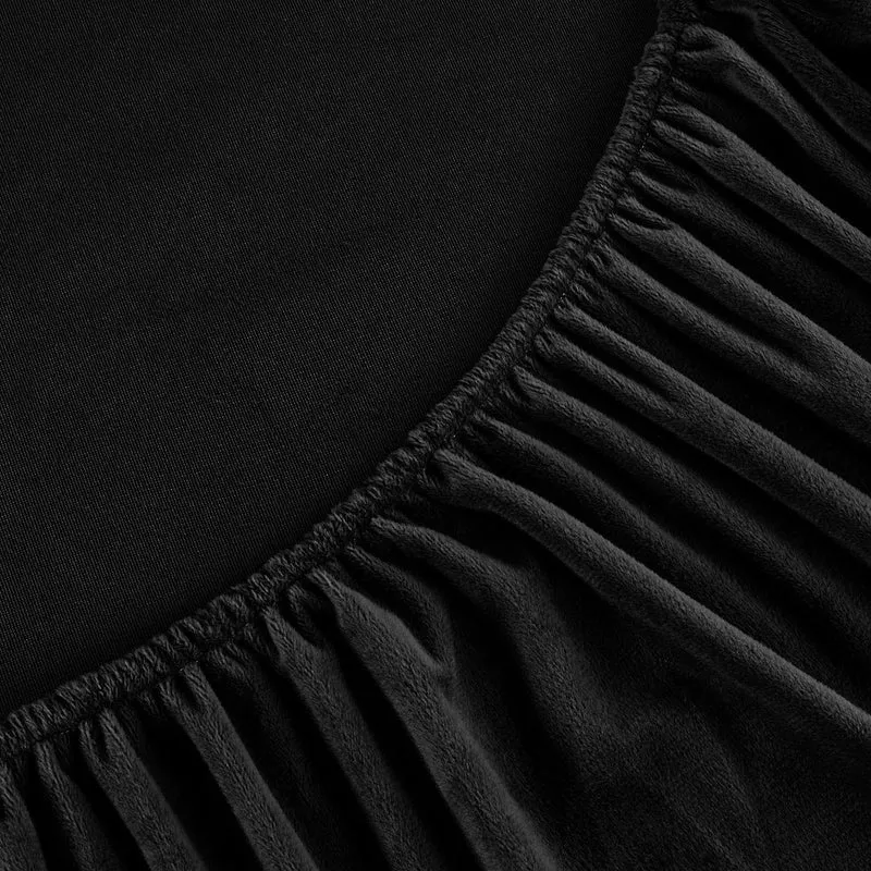 Boqingzhu Flauschige Plüsch Spannbettlaken 90x200cm Schwarz Fleece Flanell Cashmere Touch Spannbettt