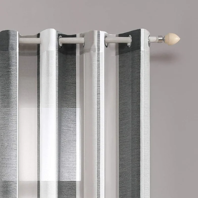 MIULEE Gardinen Gestreift Transparent mit Ösen, Voile Vorhänge Wohnzimmer Modern 2er Set, Vorhang Sc