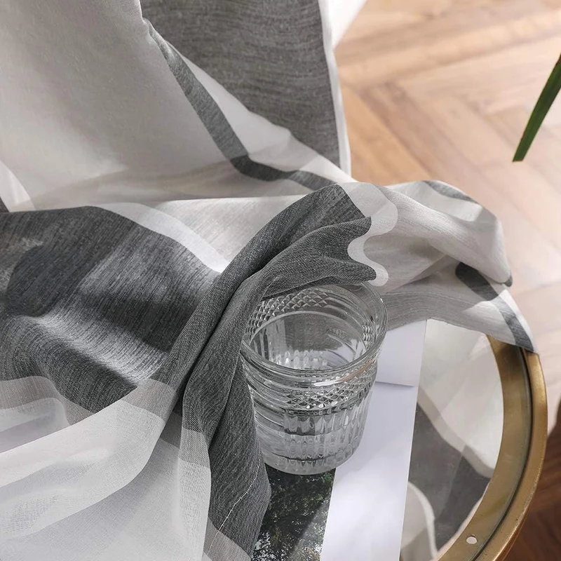 MIULEE Gardinen Gestreift Transparent mit Ösen, Voile Vorhänge Wohnzimmer Modern 2er Set, Vorhang Sc