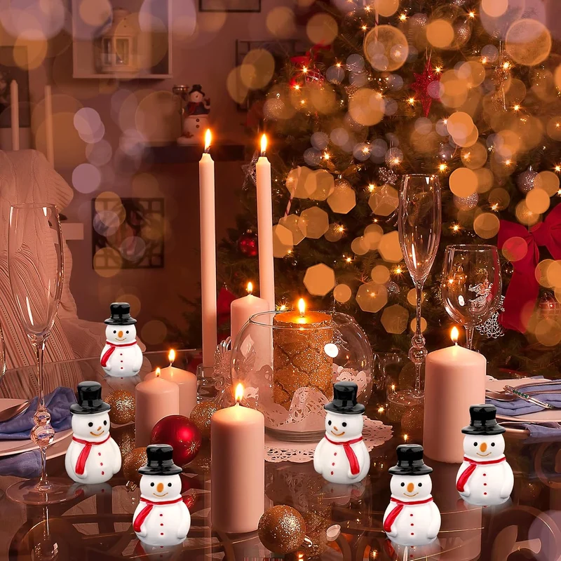 50St Mini Schneemann aus Kunstharz, Miniatur Figuren Schneemann mit Hut Mini Schneemann Figuren Mini