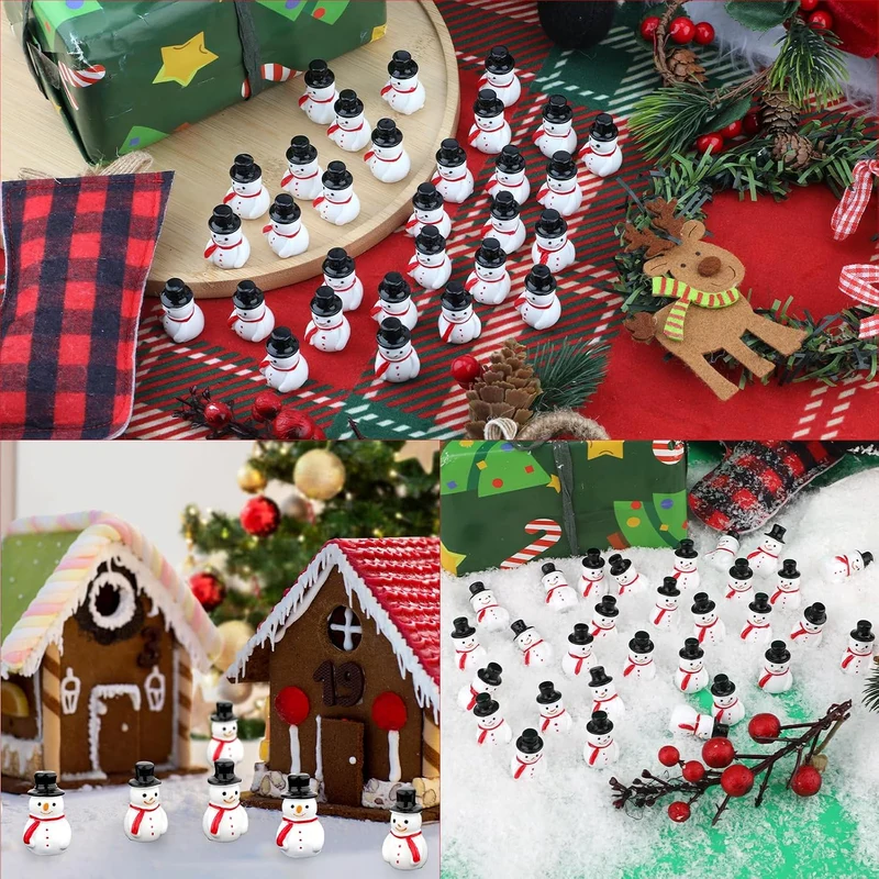 50St Mini Schneemann aus Kunstharz, Miniatur Figuren Schneemann mit Hut Mini Schneemann Figuren Mini