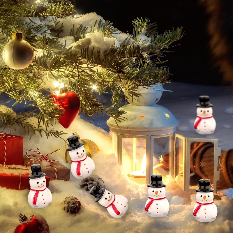 50St Mini Schneemann aus Kunstharz, Miniatur Figuren Schneemann mit Hut Mini Schneemann Figuren Mini
