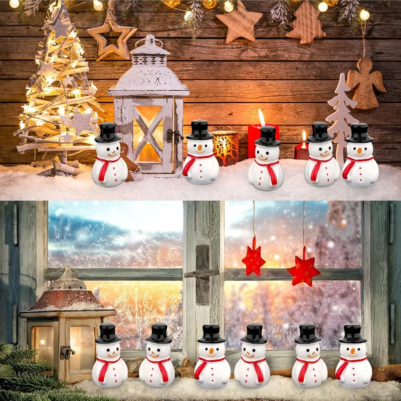 50St Mini Schneemann aus Kunstharz, Miniatur Figuren Schneemann mit Hut Mini Schneemann Figuren Mini