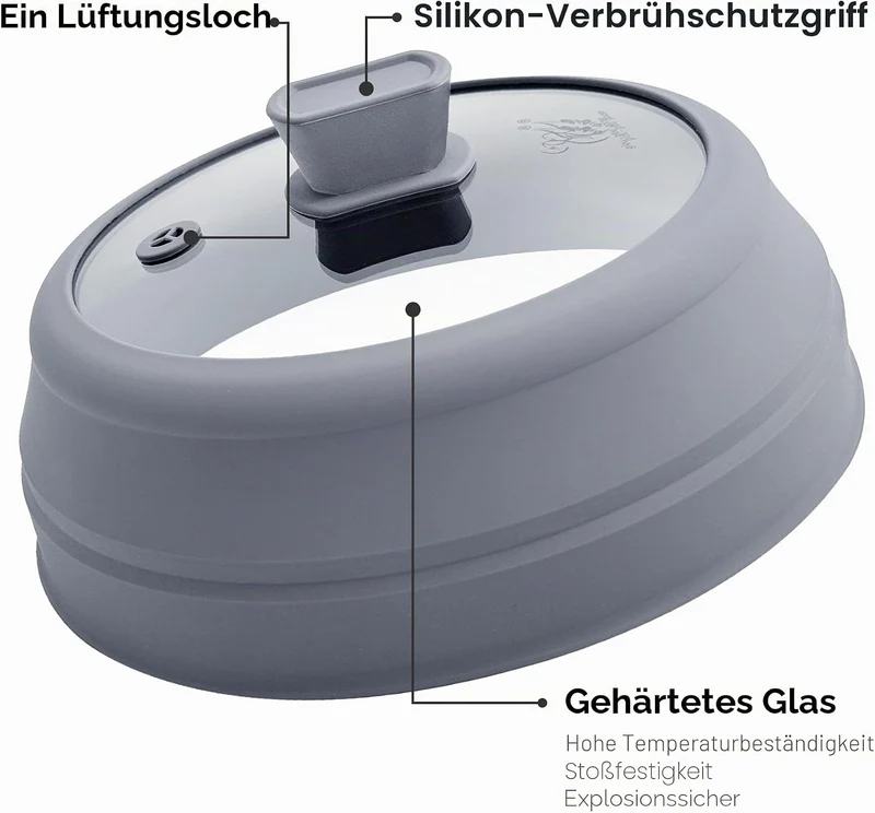Mikrowellen-Spritzer-Abdeckung, Glas, Mikrowellen-Abdeckung für Lebensmittel, faltbarer Tellerdeckel