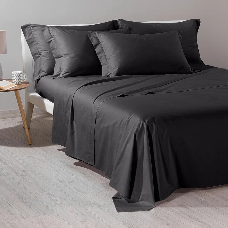 Caleffi - Bettwäsche-Set aus Baumwolle, einfarbig, für Doppelbett, Schwarz Re Schwarz, Re Schwarz