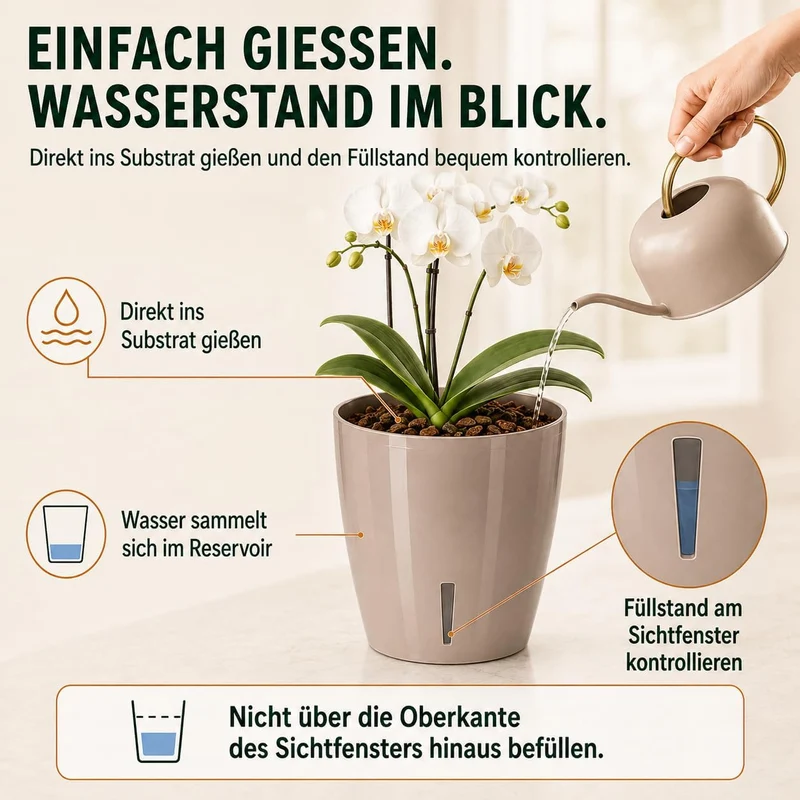 Santino 6er-Set Selbstbewässernder Topf mit Dochtsystem und Wasserstandsanzeige für den Innenbereich