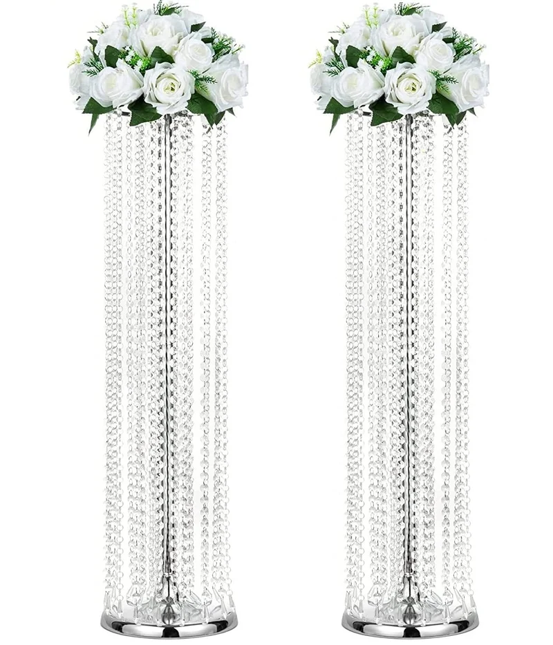 LANLONG Luxuriöse Kristall-Blumenständer für Hochzeit, Mittelstücke auf dem Boden, hoch, Metall, Blu